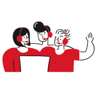 Illustration de trois personnes représentant l’accompagnement et le suivi personnalisé chez DaJobs